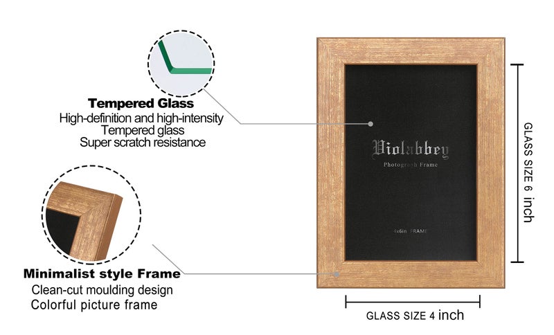 VIOLABBEY 4x6 Picture Frames Set of 4, Colorful Photo Frame of Modern Style, High Definition Tempered Real Glass, Wall Mounted or Tabletop Display (Gold+Red) - Image 3